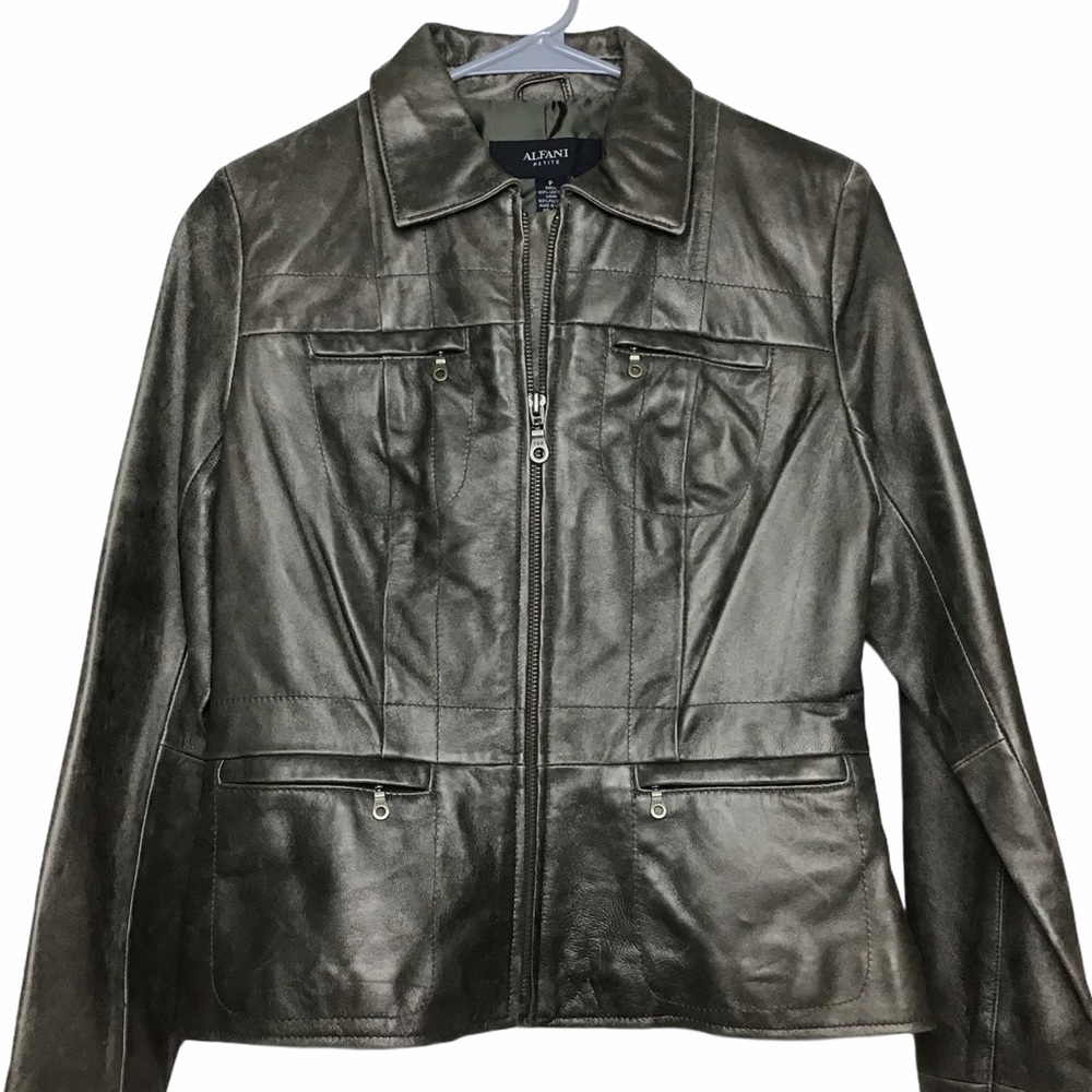 Alfani Petites Leather Fitted Jacket